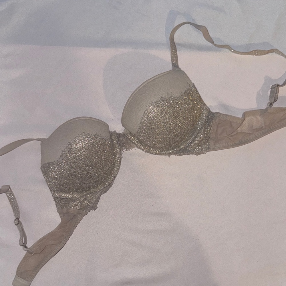 Victoria's Secret Shimmer Lace Bra - Silver and Tan